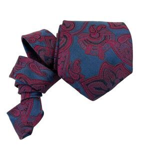 Couture Men’s Burgundy Blue Paisley Italian Necktie 100% Silk 57.5”x3.5” Luxury